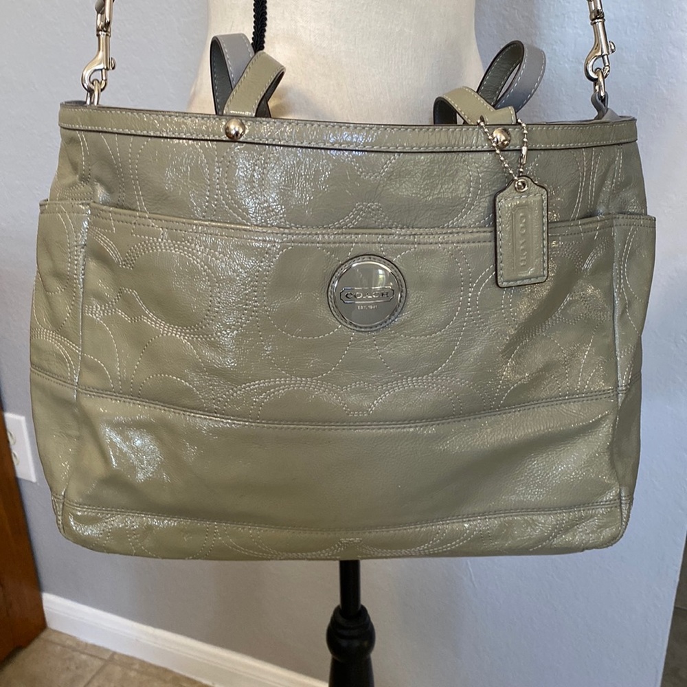 Coach Large Signature Patent Leather Green Diaper Bag